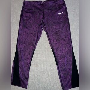 Nike Crop Leggings, purple and black print, size large, 21 “ inseam.